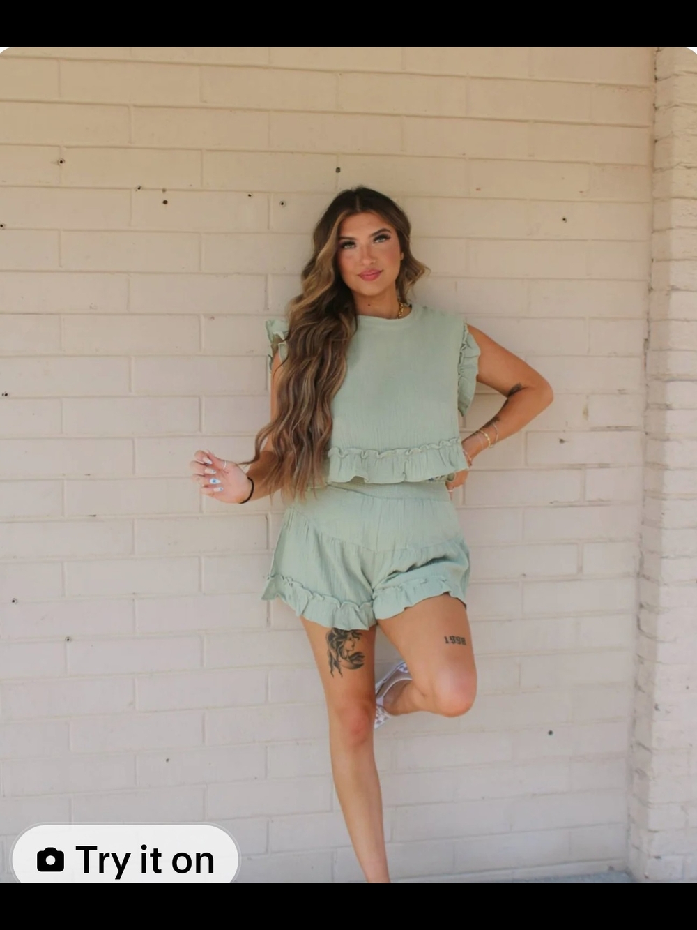 Sage Green Ruffled Two-Piece Set - Picture 3 of 3